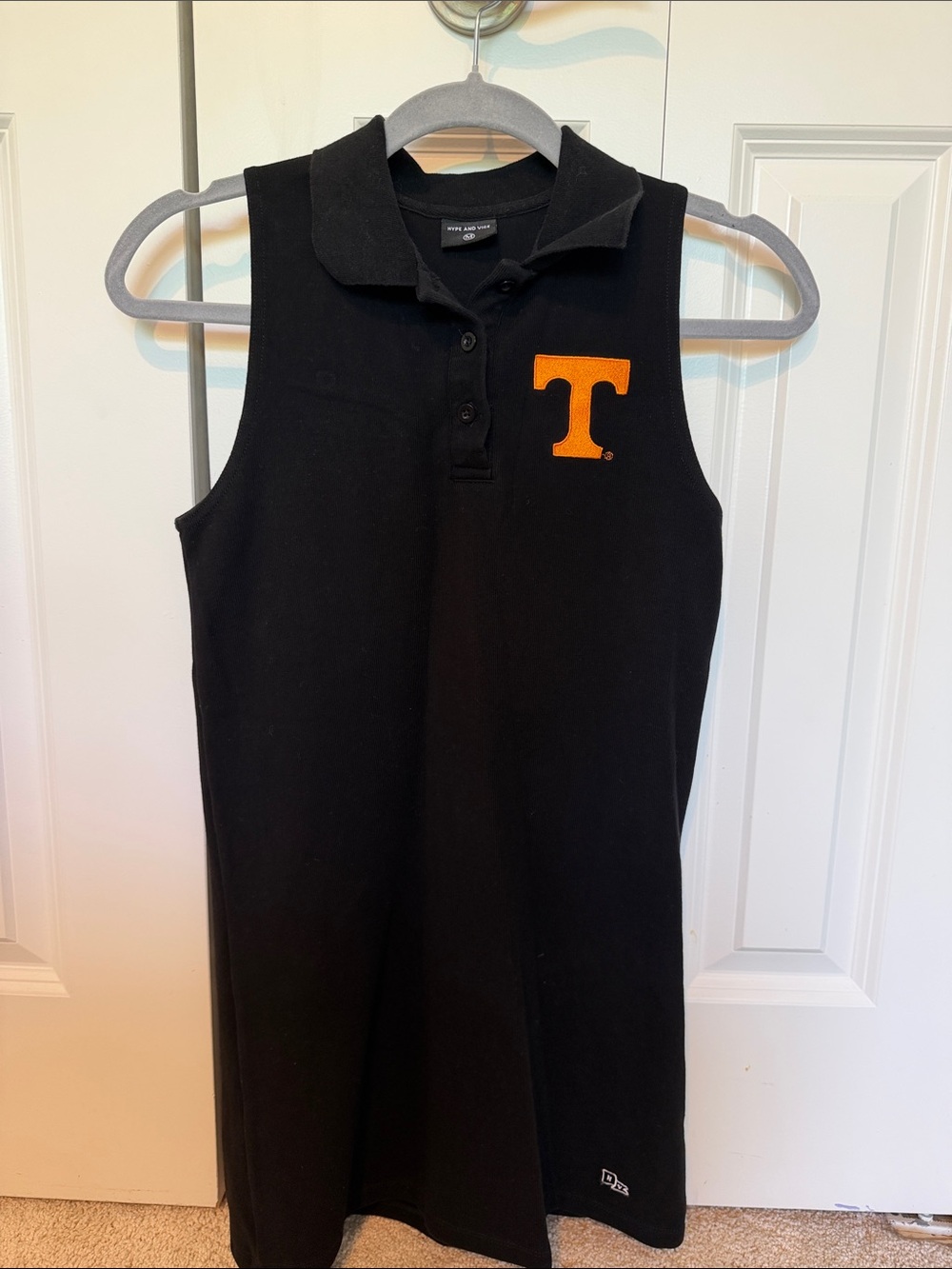 Sleeveless Black Polo Mini Dress with Orange 'T' Logo